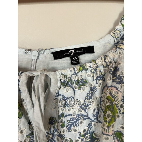 7 For All Mankind Floral mini dress cotton Eyelet Puff Sleeve Cottagecore , XS - Picture 4 of 8